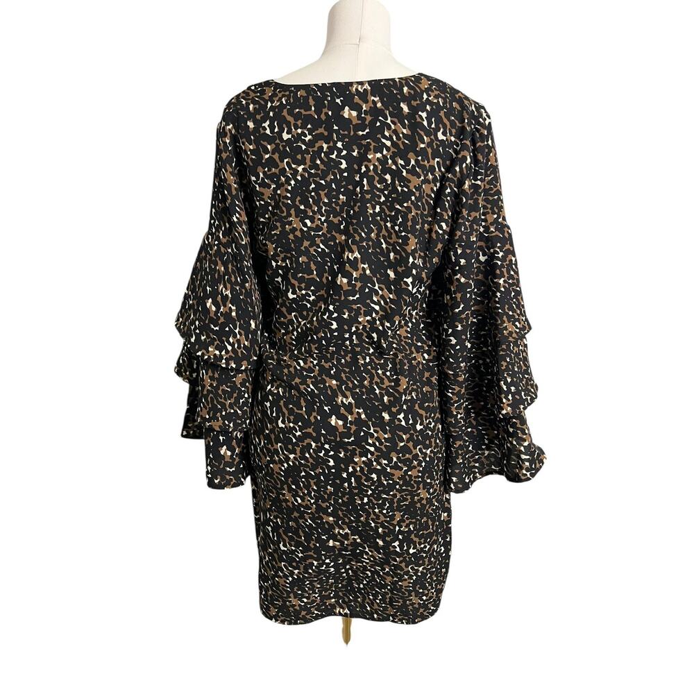 Mud Pie Shift Dress Womens Small Black Animal Print Ruffle Bell Sleeve - Picture 5 of 7